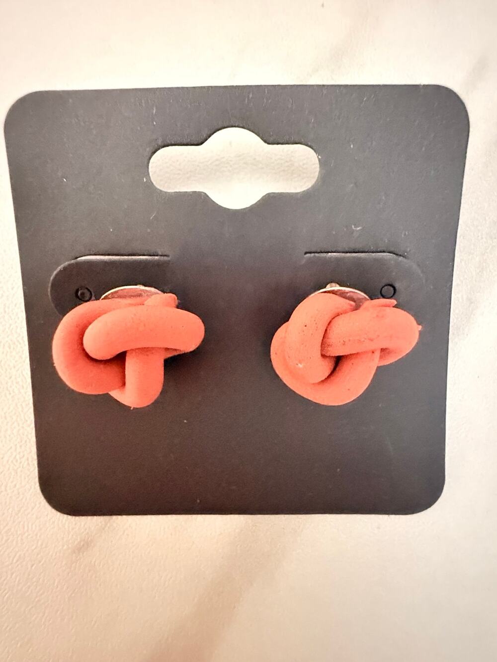 Vintage Coral Pink Acrylic Twisted Knot Stud Earrings